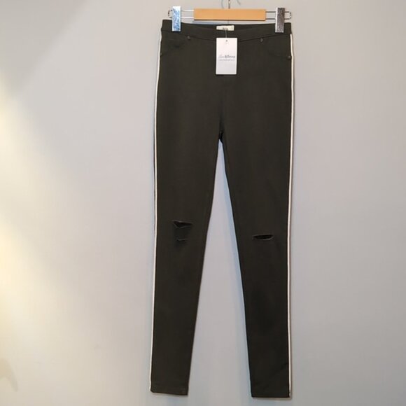 3/$20 NEW Ava Skinny Jeggings Army Olive Piped Trim High Rise Ankle Ripped Jeans - Picture 10 of 11